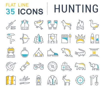 Set Vector Flat Line Icons Hunting Illustrazione stock gratuita