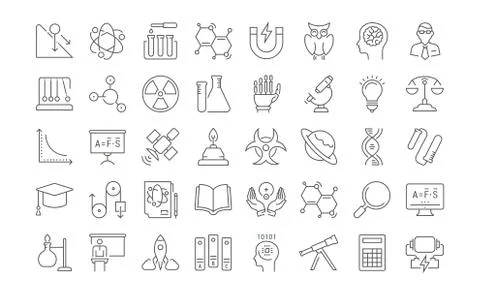 Set Vector Flat Line Icons Physic Gratis stockillustratie