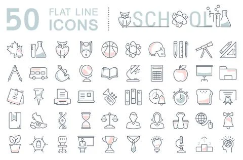 Set Vector Flat Line Icons School Stock Illustration