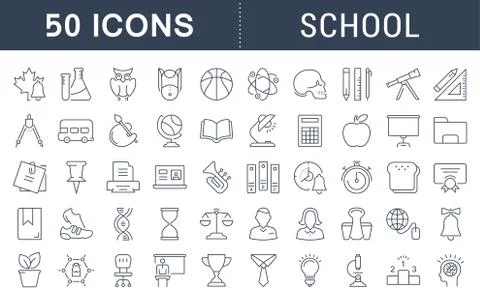 Set Vector Flat Line Icons School Stock Illustration