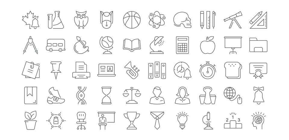 Set Vector Flat Line Icons School Stock Illustration