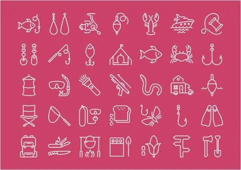 Set Vector Flat Line Icons Fishing Free Stock Illustration