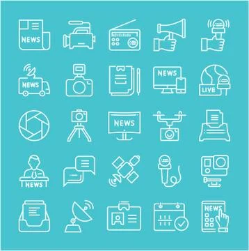 Set Vector Flat Line Icons News Stock Illustration