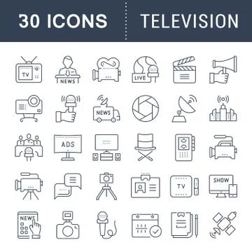 Set Vector Flat Line Icons Television Free Stock Illustration