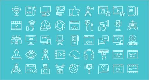 Set Vector Flat Line Icons Blogging Stock Illustration