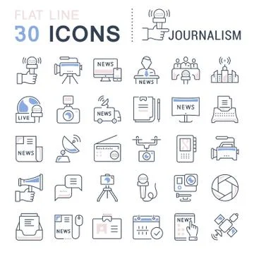 Set Vector Flat Line Icons Journalism Free Stock Illustration