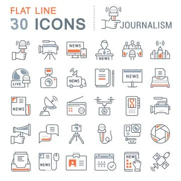 Set Vector Flat Line Icons Journalism Free Stock Illustration