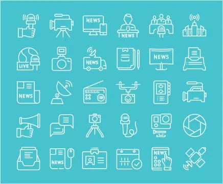 Set Vector Flat Line Icons Journalism Free Stock Illustration