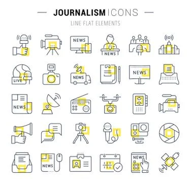 Set Vector Flat Line Icons Journalism Illustrazione stock gratuita