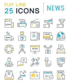 Set Vector Flat Line Icons News Free Stock Illustration