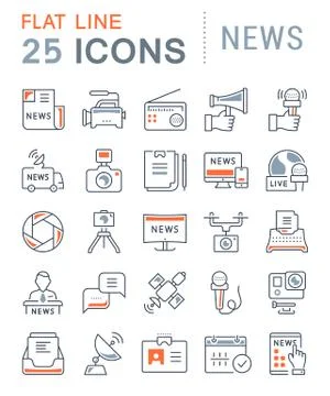 Set Vector Flat Line Icons News Free Stock Illustration