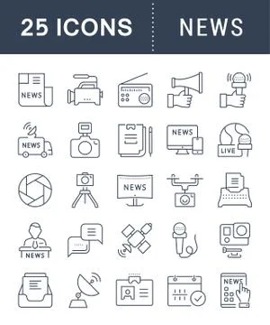 Set Vector Flat Line Icons News Free Stock Illustration