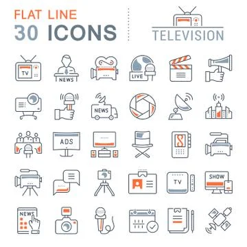 Set Vector Flat Line Icons Television Free Stock Illustration
