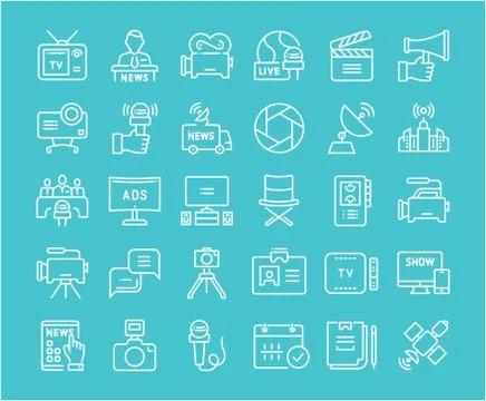Set Vector Flat Line Icons Television Free Stock Illustration