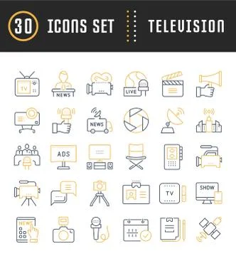 Set Vector Flat Line Icons Television 無料イラスト素材