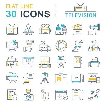 Set Vector Flat Line Icons Television 무료 스톡 일러스트