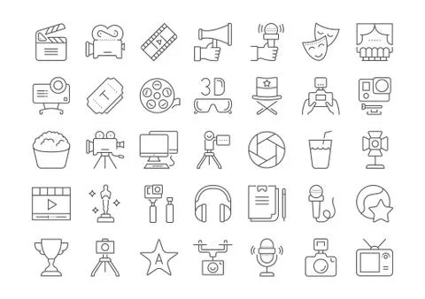 Set Vector Flat Line Icons Cinema and Movies Free Stock Illustration