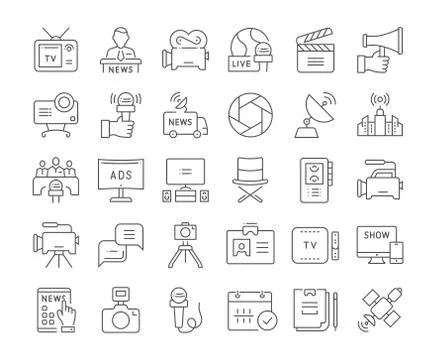 Set Vector Flat Line Icons Television Free Stock Illustration
