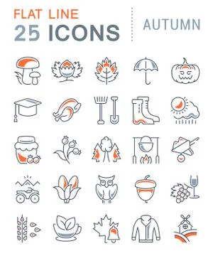 Set Vector Flat Line Icons Autumn Illustrazione stock gratuita