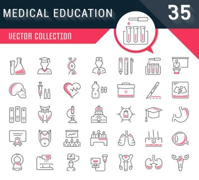 Set Vector Flat Line Icons Medical Education Free Stock Illustration