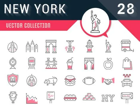 Set Vector Flat Line Icons New York 무료 스톡 일러스트