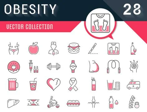 Set Vector Flat Line Icons Obesity 無料イラスト素材