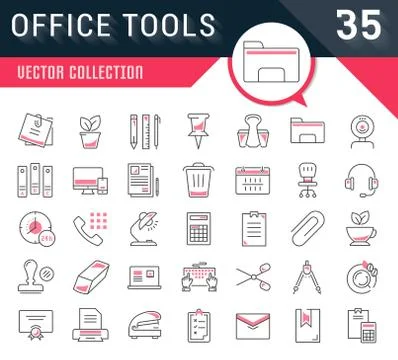Set Vector Flat Line Icons Office Tools Free Stock Illustration