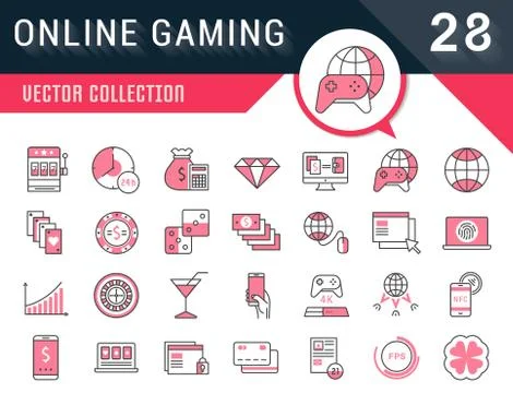 Set Vector Flat Line Icons Online Gaming Free Stock Illustration