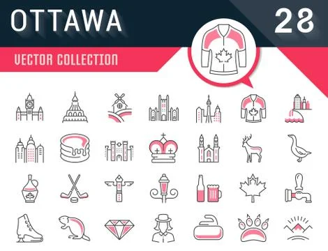 Set Vector Flat Line Icons Ottawa Grats Stockgrafik