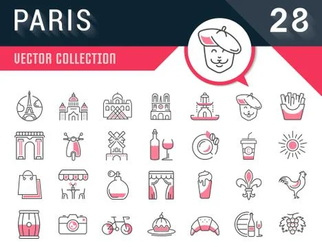 Set Vector Flat Line Icons Paris Free Stock Illustration