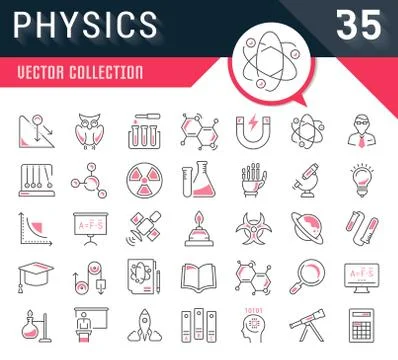 Set Vector Flat Line Icons Physic Free Stock Illustration
