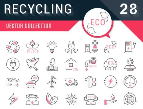 Set Vector Flat Line Icons Recycling Illustrazione stock gratuita