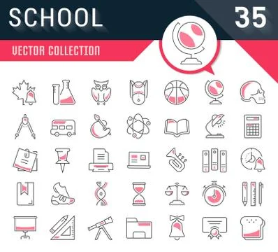 Set Vector Flat Line Icons School 免费库存插图