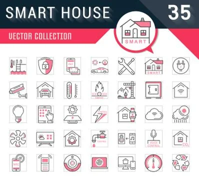 Set Vector Flat Line Icons Smart House Free Stock Illustration
