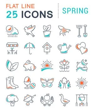 Set Vector Flat Line Icons Spring Illustrazione stock gratuita