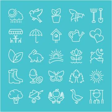 Set Vector Flat Line Icons Spring 無料イラスト素材