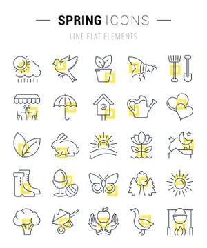 Set Vector Flat Line Icons Spring Free Stock Illustration