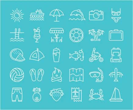 Set Vector Flat Line Icons Summer 無料イラスト素材