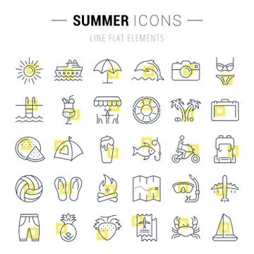Set Vector Flat Line Icons Summer Ilustração Stock Gratuita