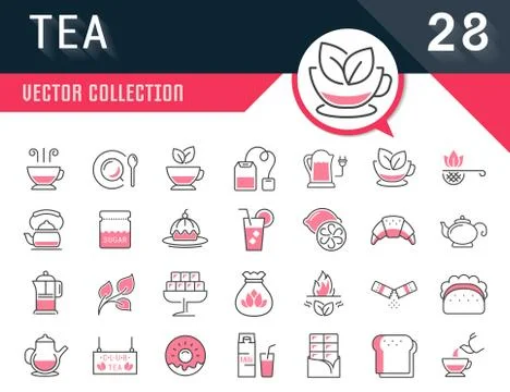 Set Vector Flat Line Icons Tea Free Stock Illustration