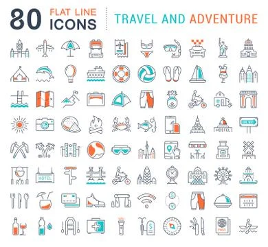 Set Vector Flat Line Icons Travel and Adventure Free Stock Illustration