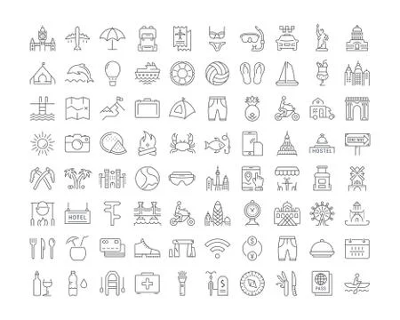 Set Vector Flat Line Icons Travel and Adventure Free Stock Illustration