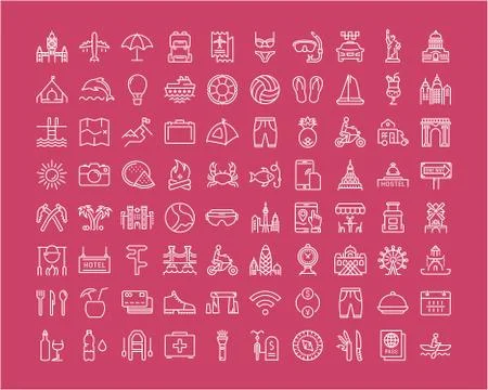 Set Vector Flat Line Icons Travel and Adventure Free Stock Illustration