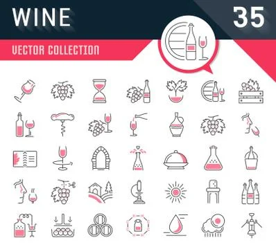 Set Vector Flat Line Icons Wine Free Stock Illustration