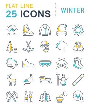 Set Vector Flat Line Icons Winter 무료 스톡 일러스트
