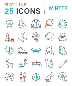 Set Vector Flat Line Icons Winter 무료 스톡 일러스트