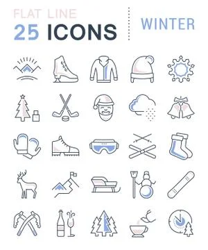 Set Vector Flat Line Icons Winter 무료 스톡 일러스트
