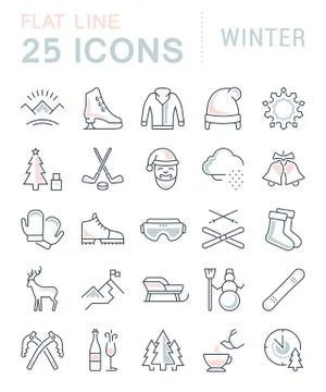 Set Vector Flat Line Icons Winter 무료 스톡 일러스트
