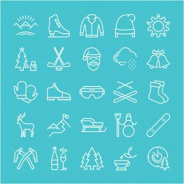 Set Vector Flat Line Icons Winter 무료 스톡 일러스트