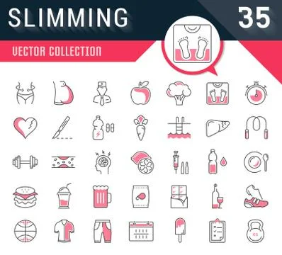 Set Vector Flat Line Icons Slimming Free Stock Illustration